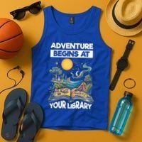 Reading Is Out There Adventure Begins At Your Library Tank Top thumb 4