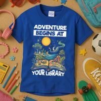 Reading Is Out There Adventure Begins At Your Library Kids T-Shirt thumb 3