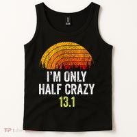 Retro Im Only Half Crazy 13.1 Half Marathon Funny Running Tank Top thumb 2