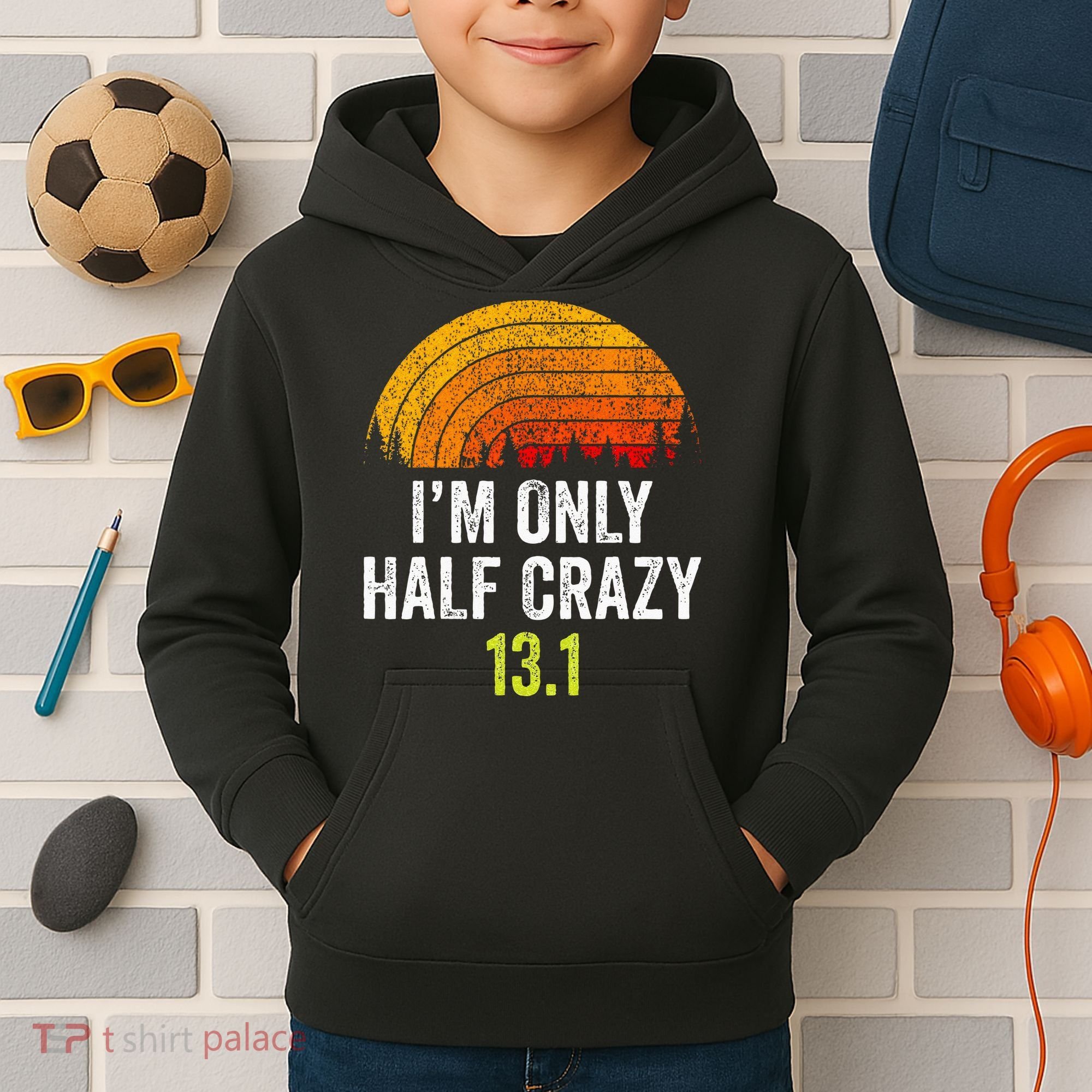 Retro Im Only Half Crazy 13.1 Half Marathon Funny Running Kids Hoodie