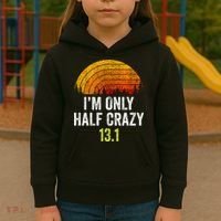 Retro Im Only Half Crazy 13.1 Half Marathon Funny Running Kids Hoodie thumb 3