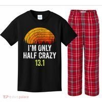 Retro Im Only Half Crazy 13.1 Half Marathon Funny Running Kids Plaid Pajama Set thumb 0