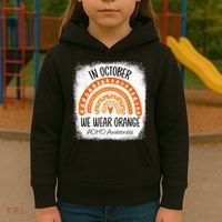 Rainbow In October We Wear Orange ADHD Awareness Ribbon Kids Hoodie thumb 3