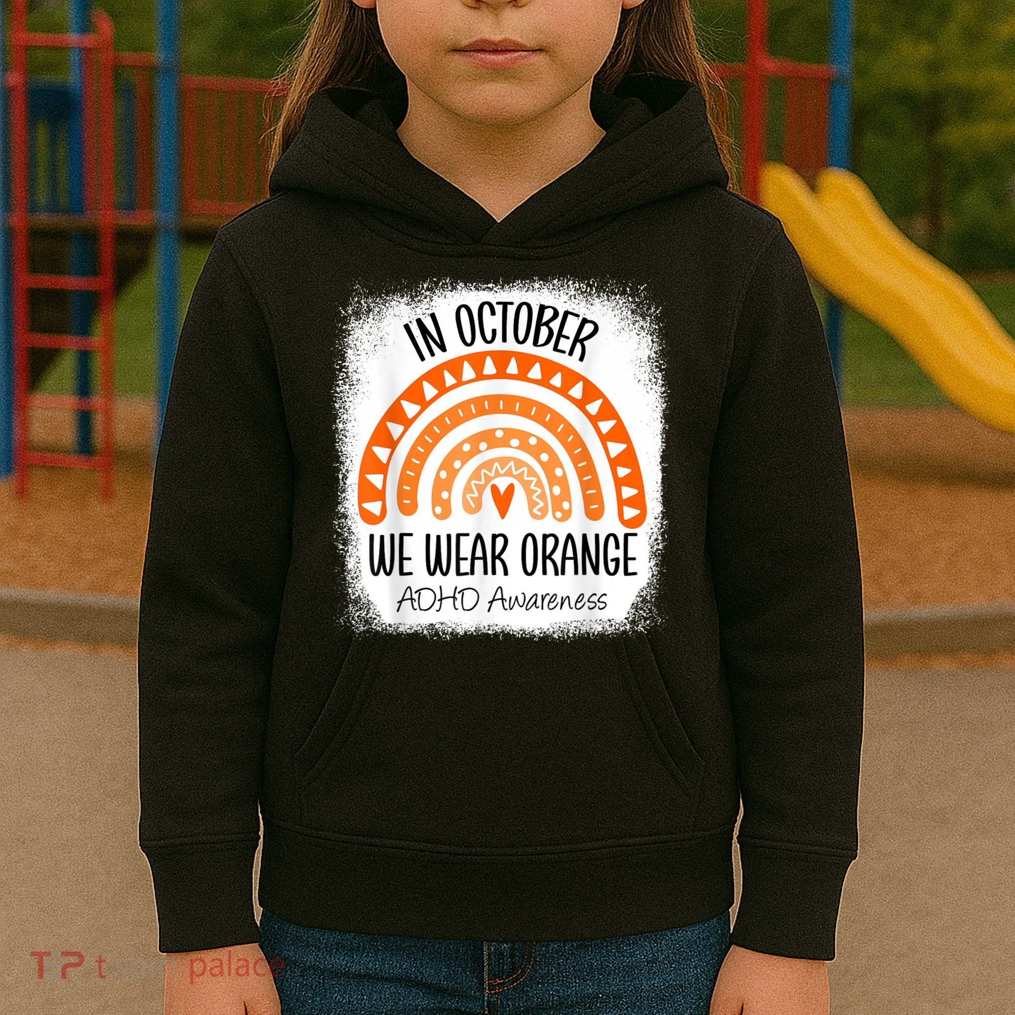 Rainbow In October We Wear Orange ADHD Awareness Ribbon Kids Hoodie