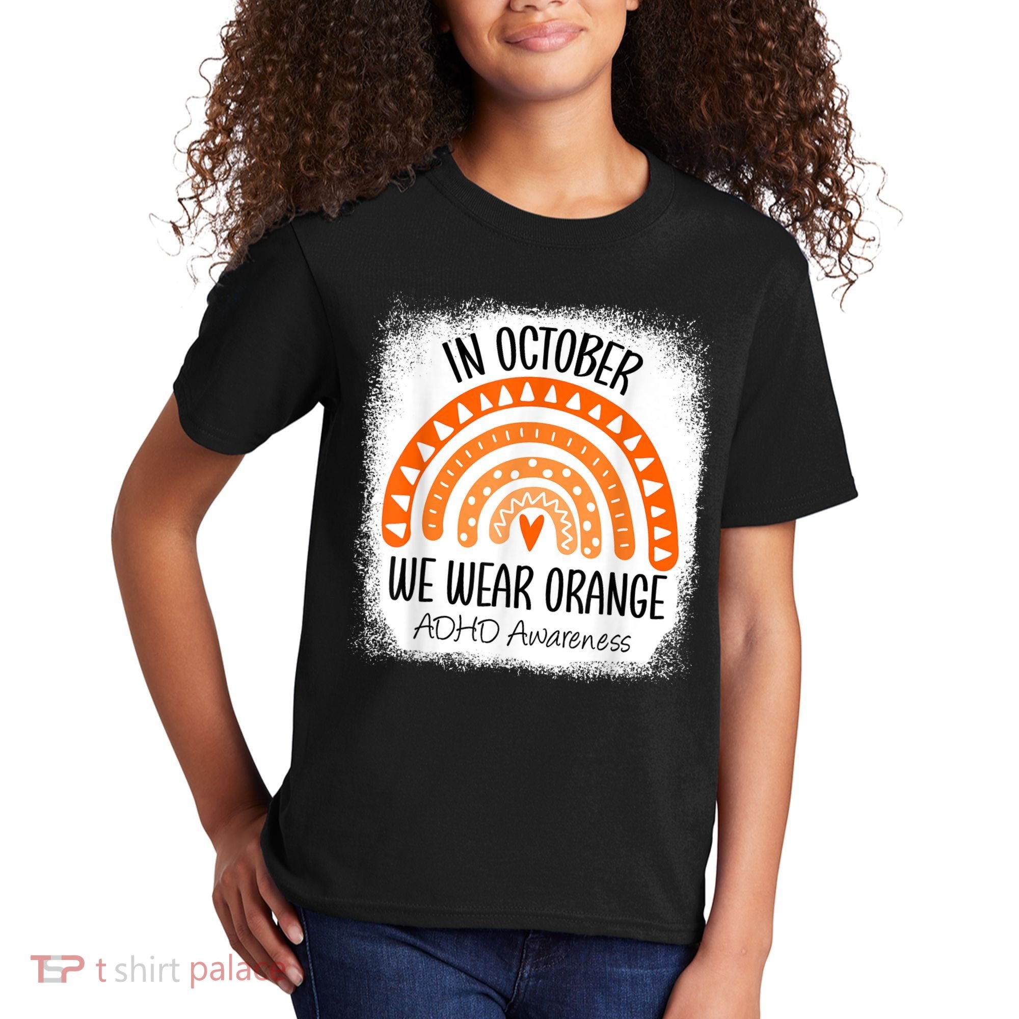 Rainbow In October We Wear Orange ADHD Awareness Ribbon Kids T-Shirt