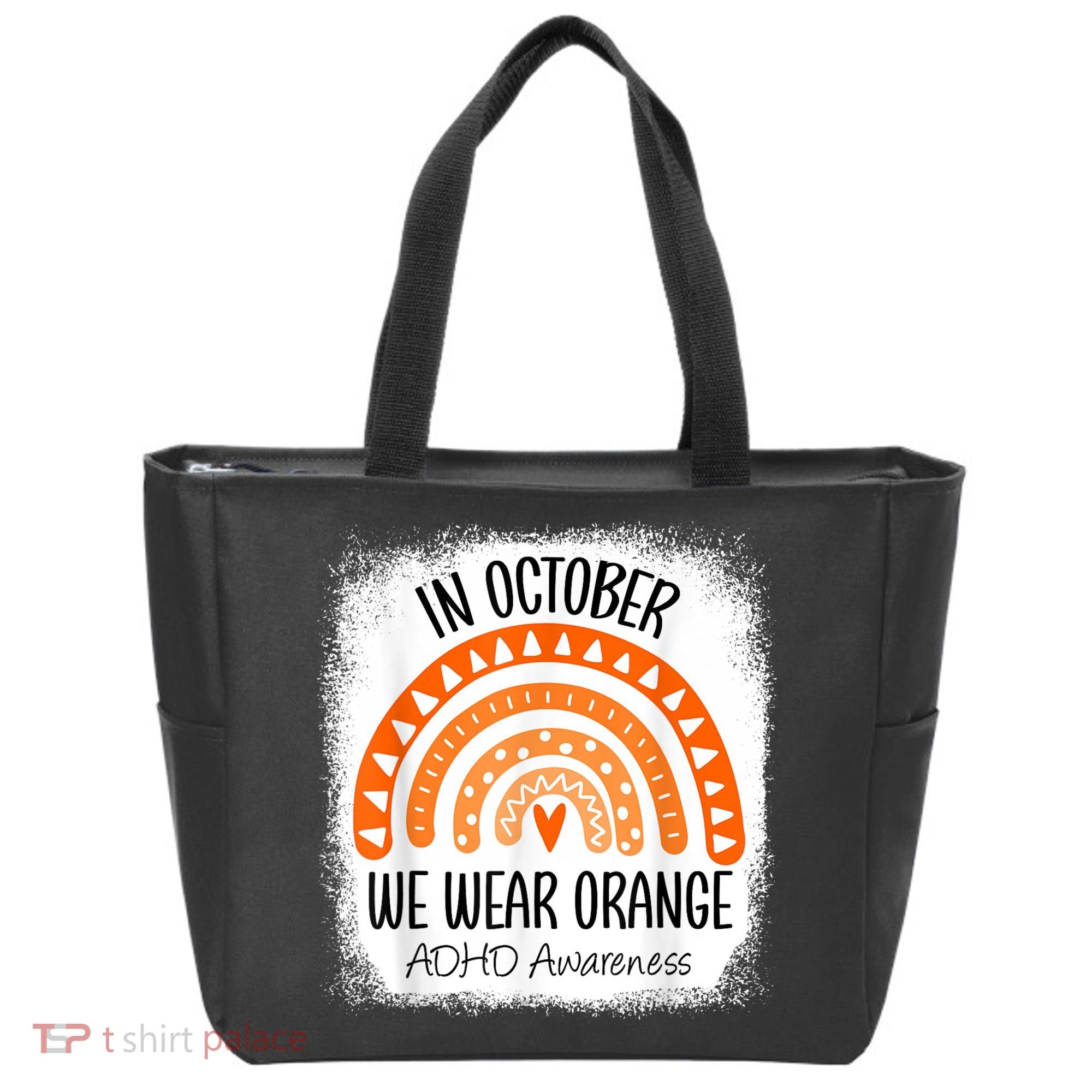 Rainbow In October We Wear Orange ADHD Awareness Ribbon Tote Bag