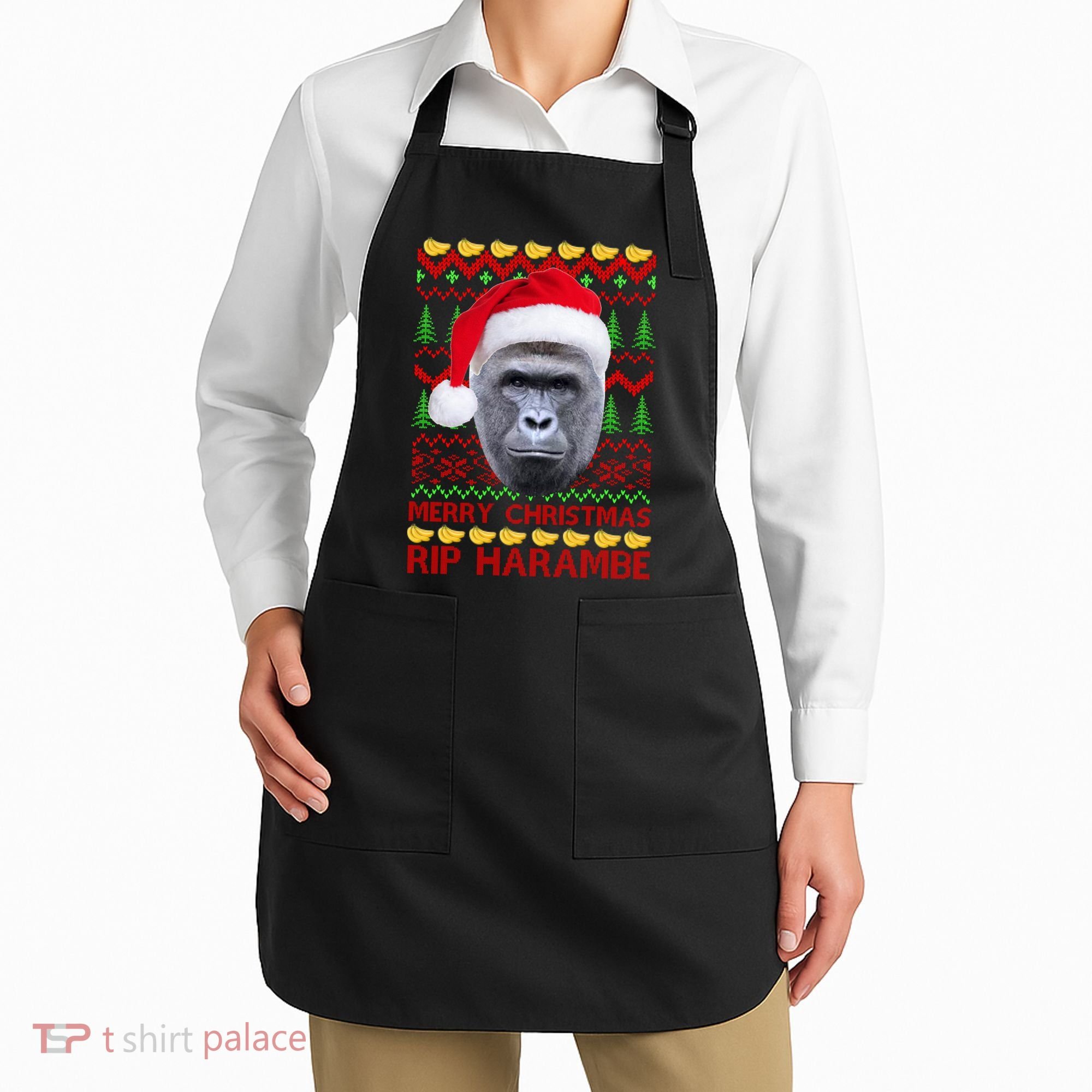 RIP Harambe Merry Ugly Christmas Sweater Apron