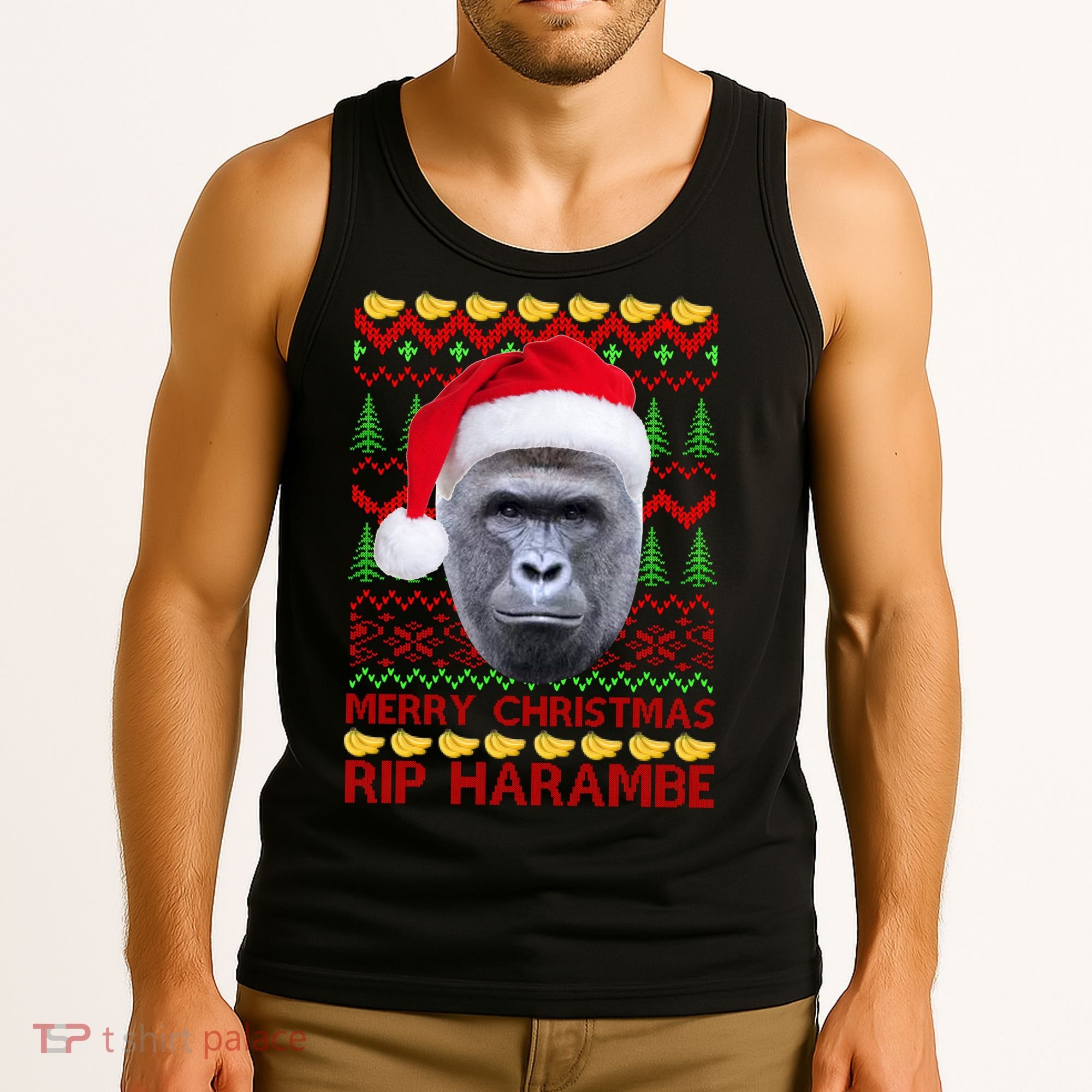 RIP Harambe Merry Ugly Christmas Sweater Tank Top
