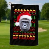 RIP Harambe Merry Ugly Christmas Sweater Golf Towel thumb 1