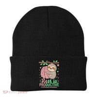 Rest Is Productive Funny Sloth Mental Health Awareness Gift Beanie thumb 0