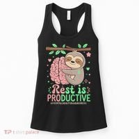 Rest Is Productive Funny Sloth Mental Health Awareness Gift Women's Tank Top thumb 0