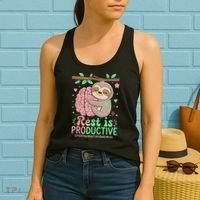 Rest Is Productive Funny Sloth Mental Health Awareness Gift Women's Tank Top thumb 2