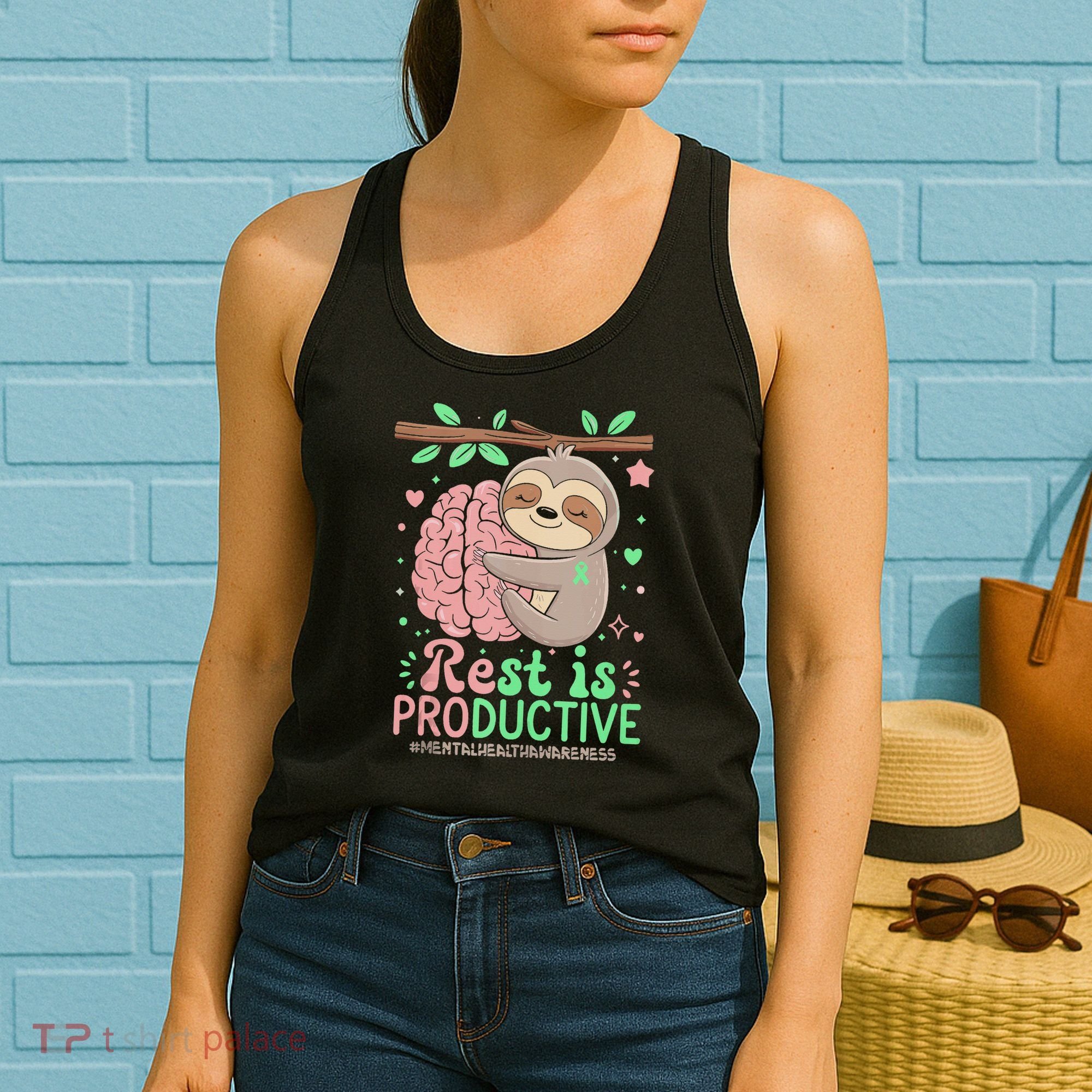 Rest Is Productive Funny Sloth Mental Health Awareness Gift Women's Tank Top