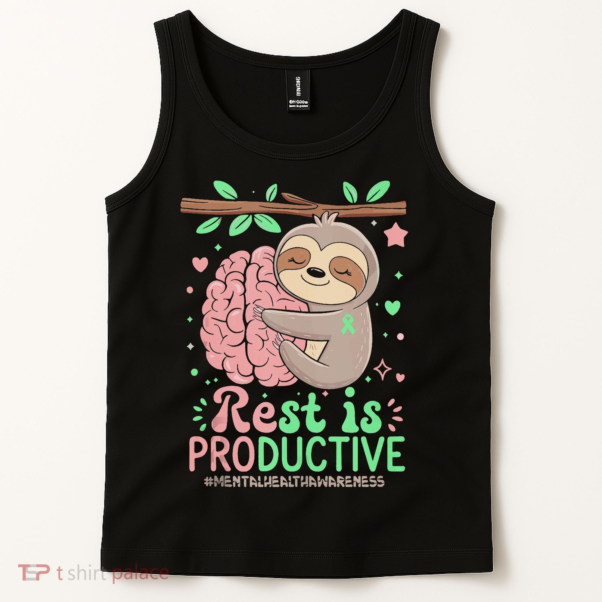 Rest Is Productive Funny Sloth Mental Health Awareness Gift Tank Top