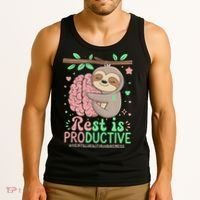 Rest Is Productive Funny Sloth Mental Health Awareness Gift Tank Top thumb 3