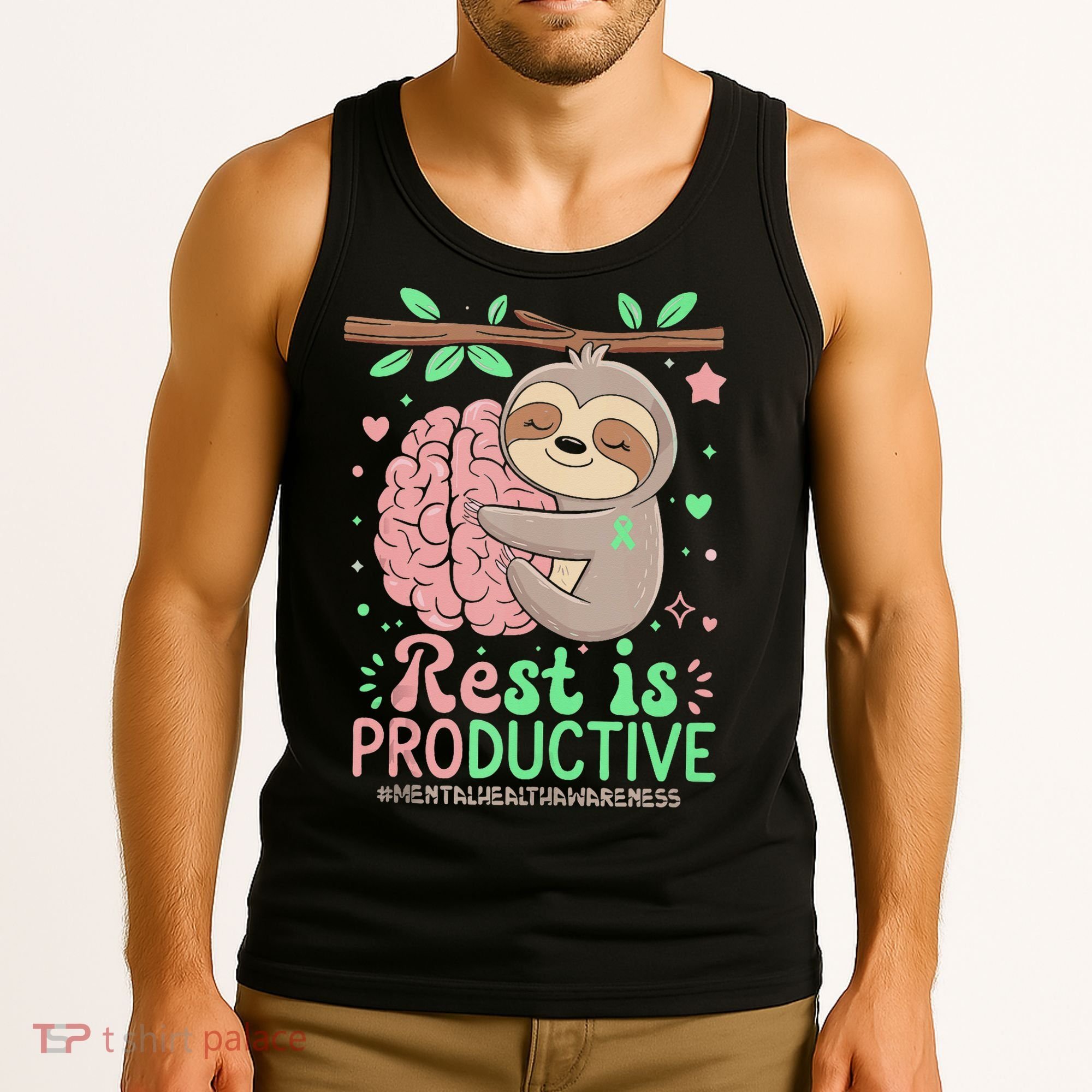 Rest Is Productive Funny Sloth Mental Health Awareness Gift Tank Top