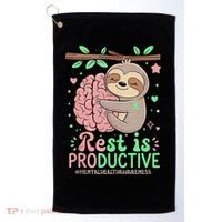 Rest Is Productive Funny Sloth Mental Health Awareness Gift Golf Towel thumb 0