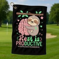 Rest Is Productive Funny Sloth Mental Health Awareness Gift Golf Towel thumb 1