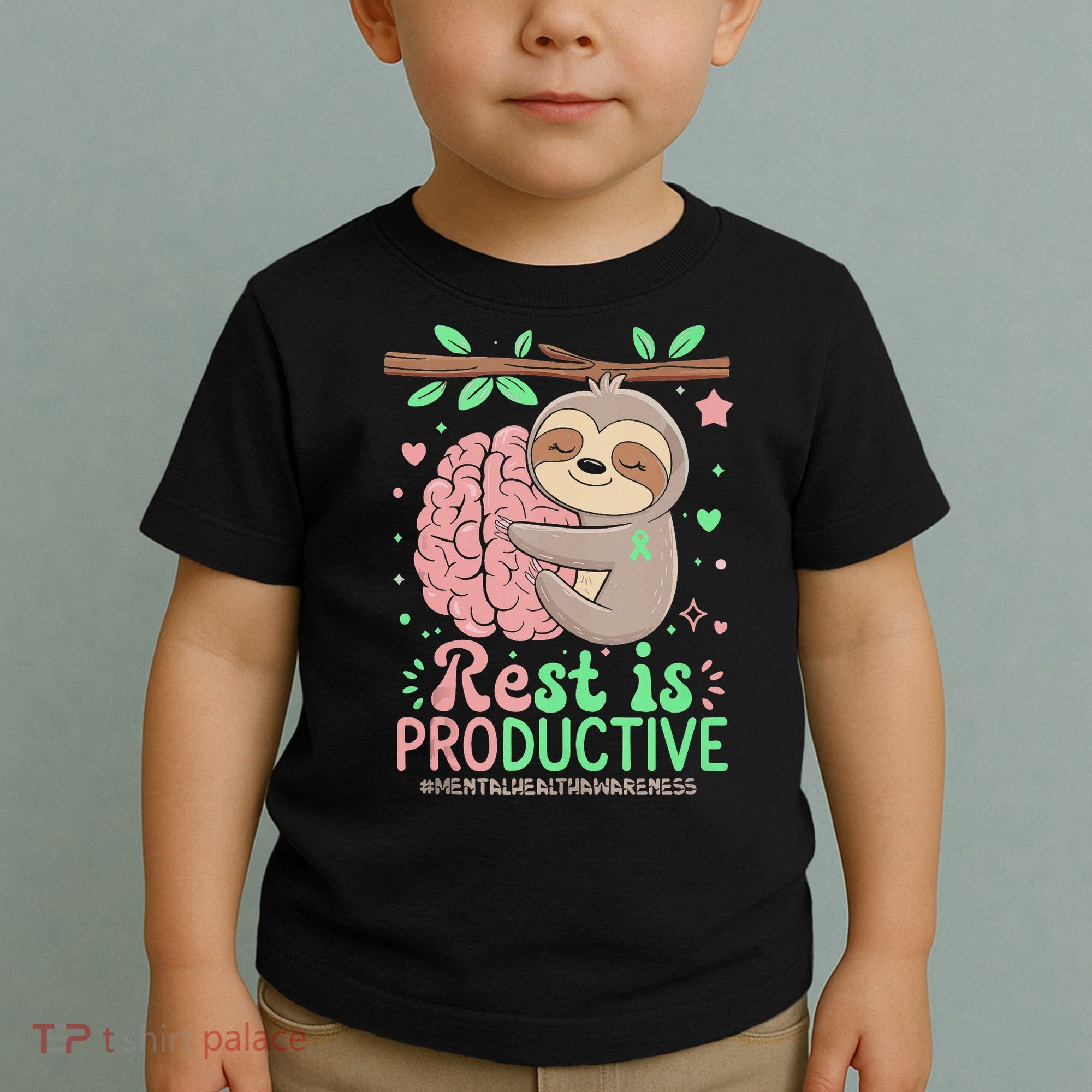 Rest Is Productive Funny Sloth Mental Health Awareness Gift Toddler T-Shirt