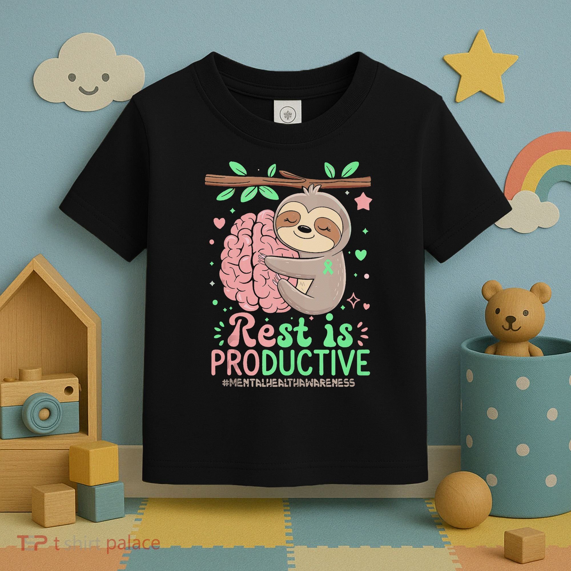 Rest Is Productive Funny Sloth Mental Health Awareness Gift Toddler T-Shirt
