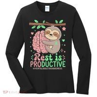 Rest Is Productive Funny Sloth Mental Health Awareness Gift Women's Long Sleeve Shirt thumb 0
