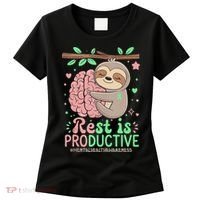 Rest Is Productive Funny Sloth Mental Health Awareness Gift Women's T-Shirt thumb 0