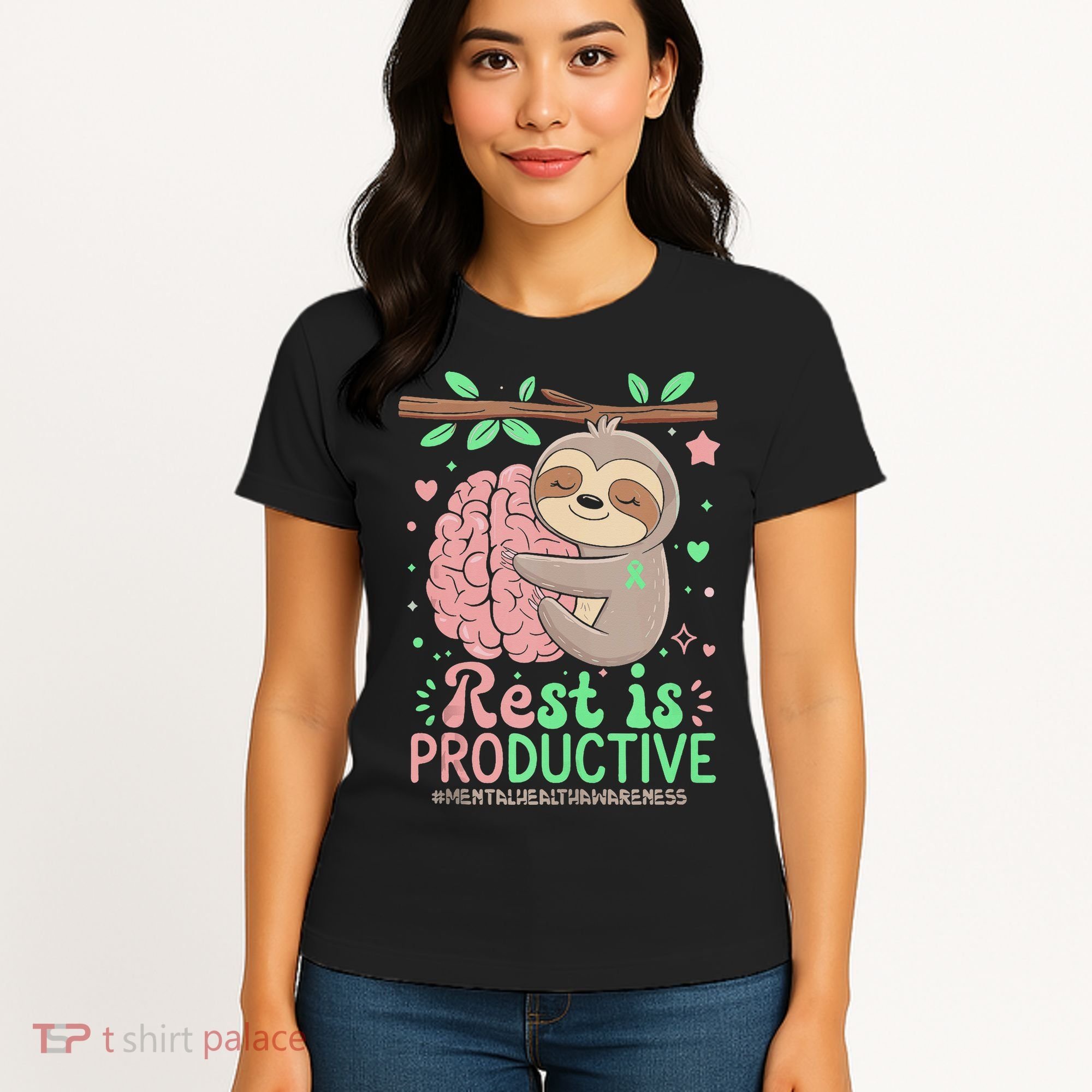 Rest Is Productive Funny Sloth Mental Health Awareness Gift Women's T-Shirt