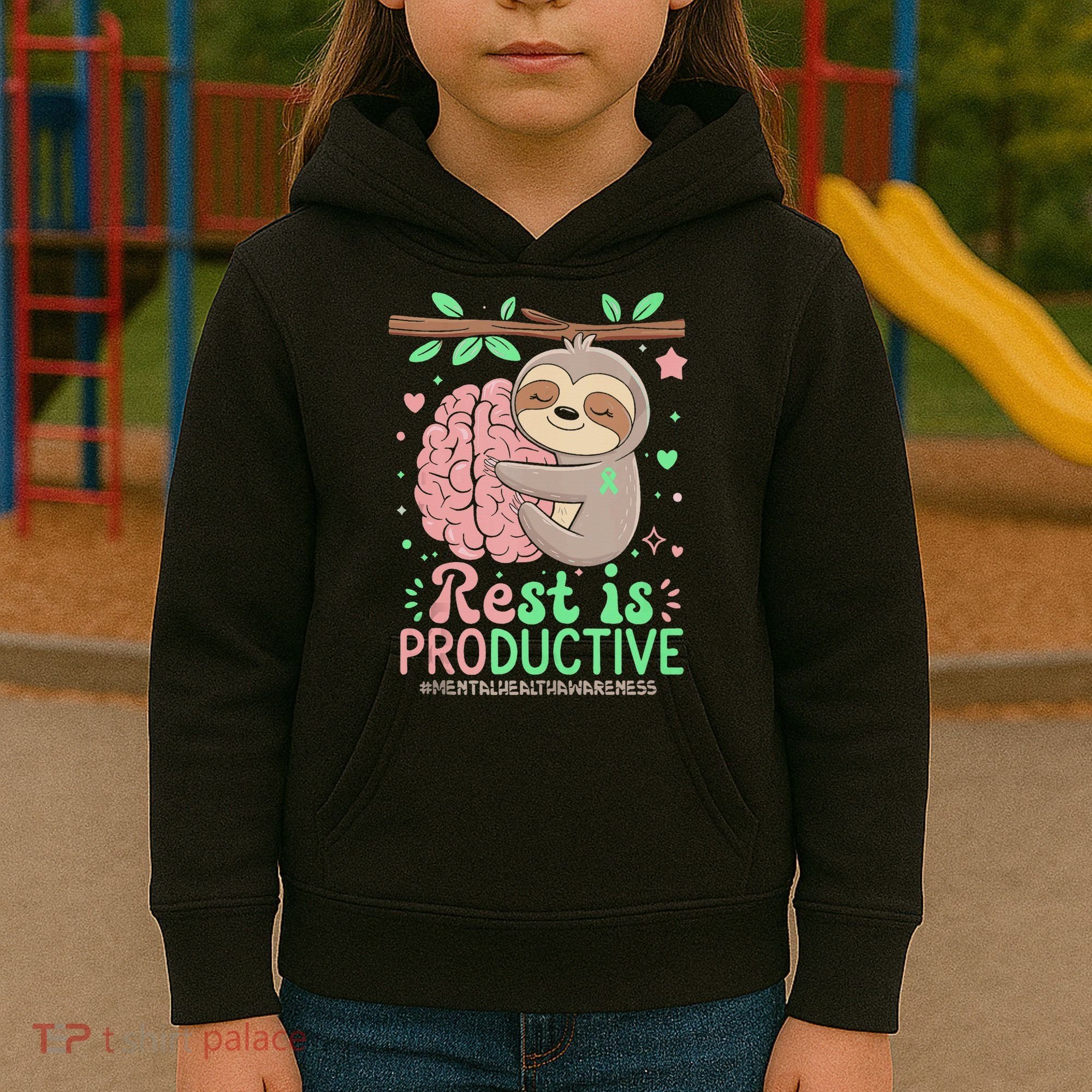 Rest Is Productive Funny Sloth Mental Health Awareness Gift Kids Hoodie