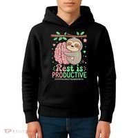 Rest Is Productive Funny Sloth Mental Health Awareness Gift Kids Hoodie thumb 4