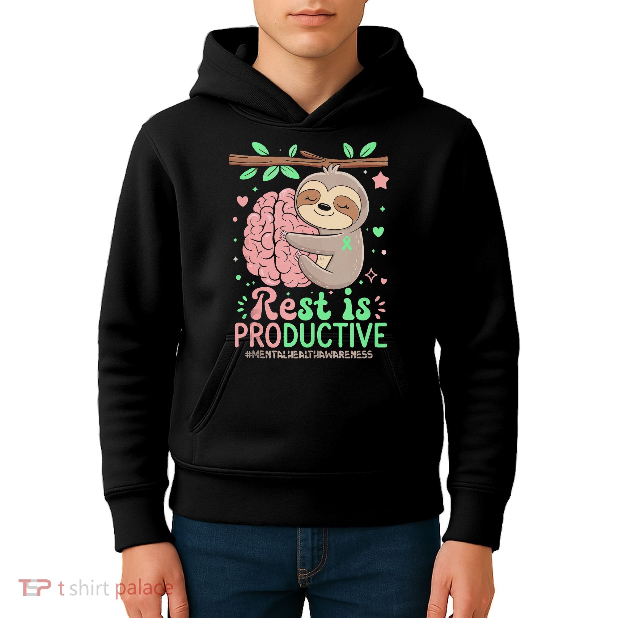 Rest Is Productive Funny Sloth Mental Health Awareness Gift Kids Hoodie