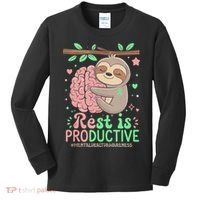 Rest Is Productive Funny Sloth Mental Health Awareness Gift Kids Long Sleeve Shirt thumb 0