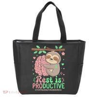 Rest Is Productive Funny Sloth Mental Health Awareness Gift Tote Bag thumb 0