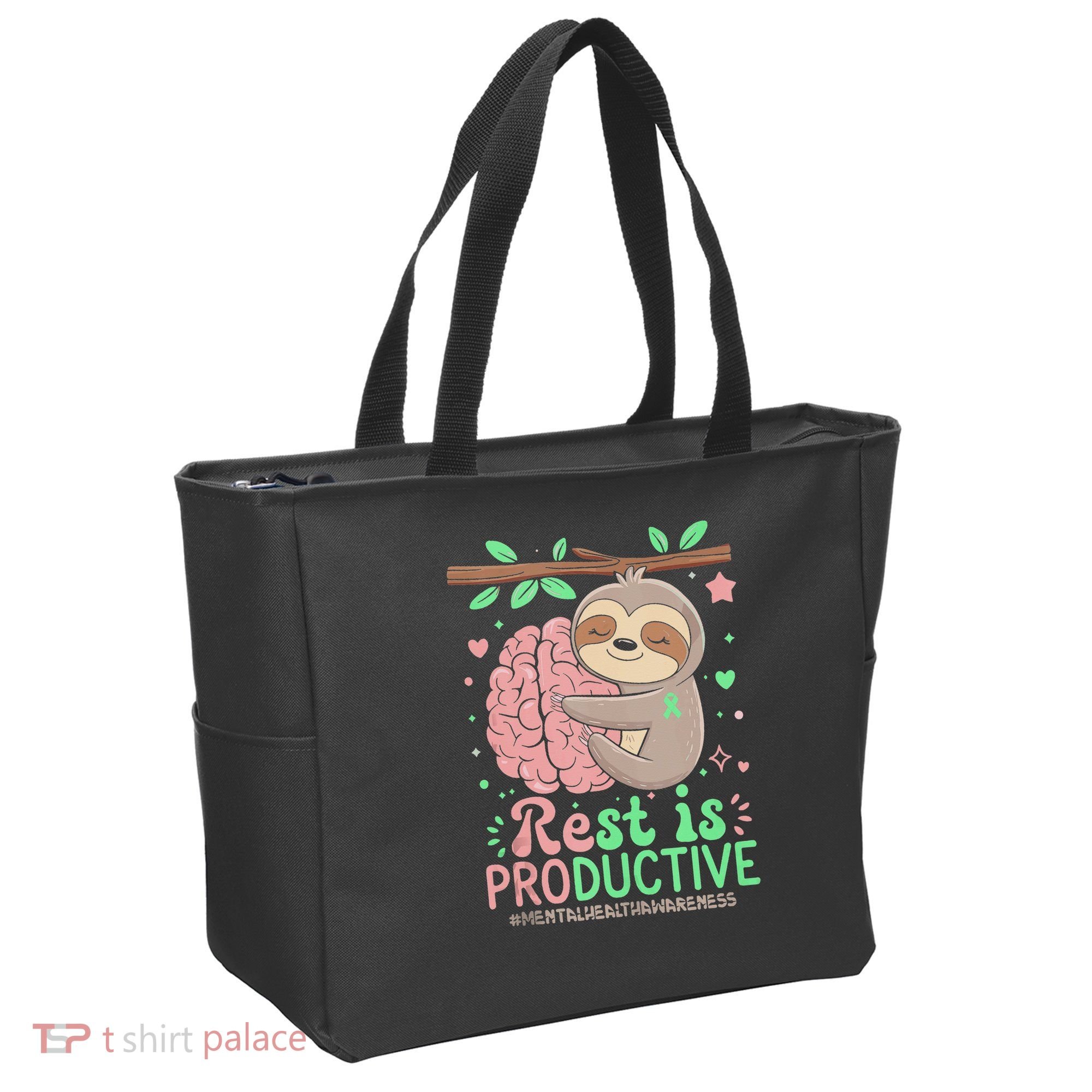 Rest Is Productive Funny Sloth Mental Health Awareness Gift Tote Bag