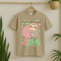 Rest Is Productive Funny Sloth Mental Health Awareness Gift T-Shirt thumb 2