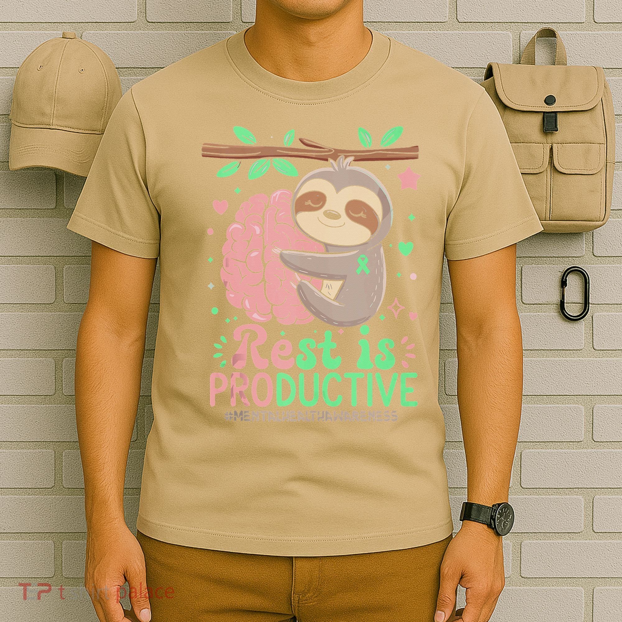 Rest Is Productive Funny Sloth Mental Health Awareness Gift T-Shirt