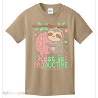 Rest Is Productive Funny Sloth Mental Health Awareness Gift Kids T-Shirt thumb 0