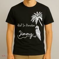 Rest In Paradise Jimmy. Parrot Heads Guitar Music Lovers T-Shirt thumb 3