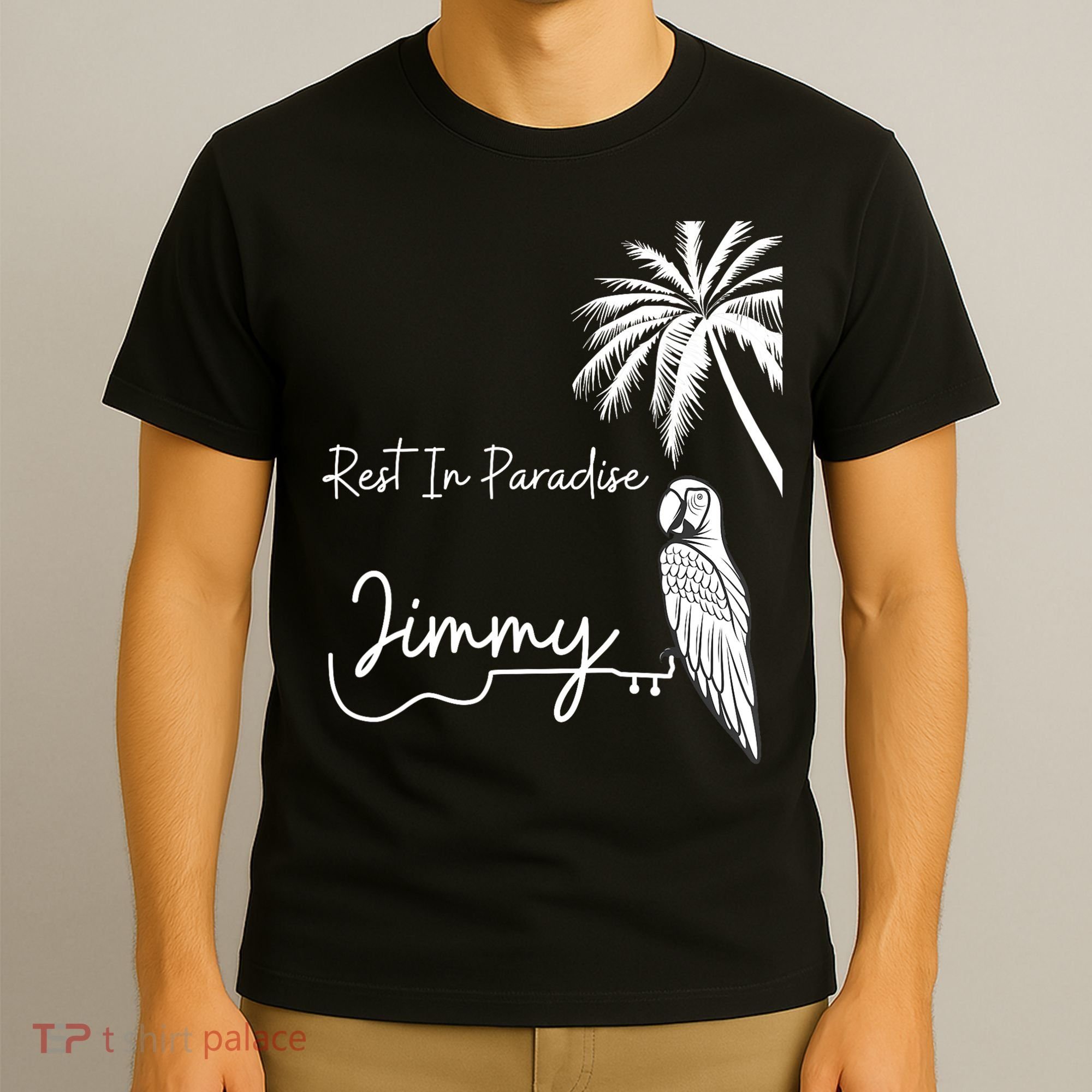 Rest In Paradise Jimmy. Parrot Heads Guitar Music Lovers T-Shirt