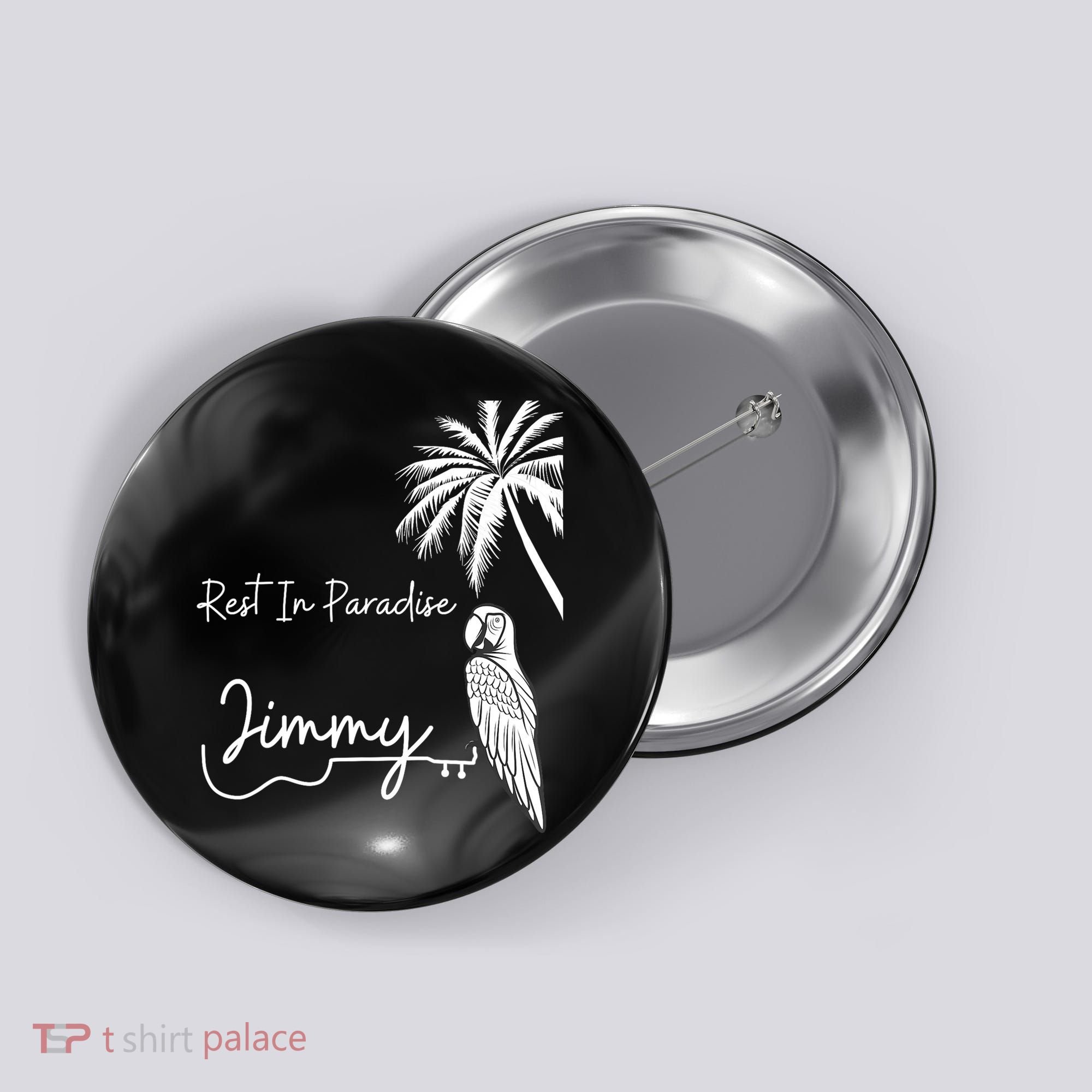 Rest In Paradise Jimmy. Parrot Heads Guitar Music Lovers Button