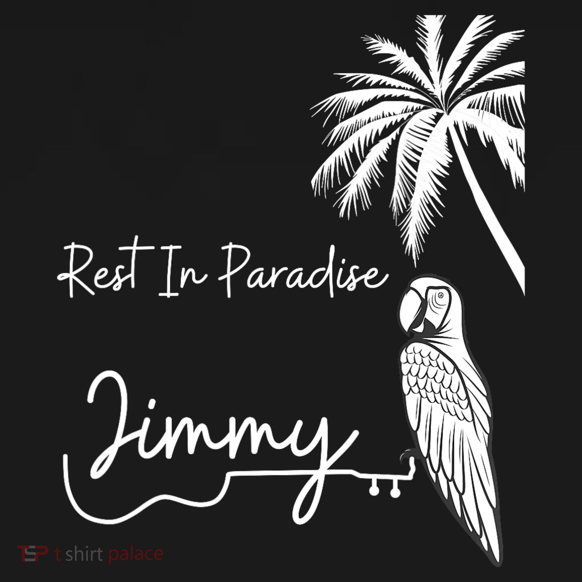 Rest In Paradise Jimmy. Parrot Heads Guitar Music Lovers Ladies PosiCharge Competitor Racerback Tank