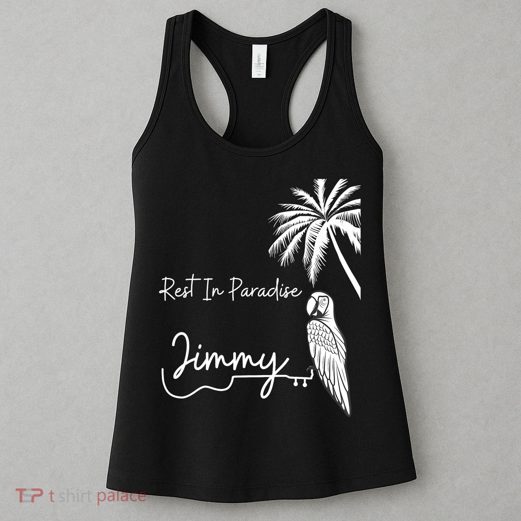 Rest In Paradise Jimmy. Parrot Heads Guitar Music Lovers Women's Tank Top