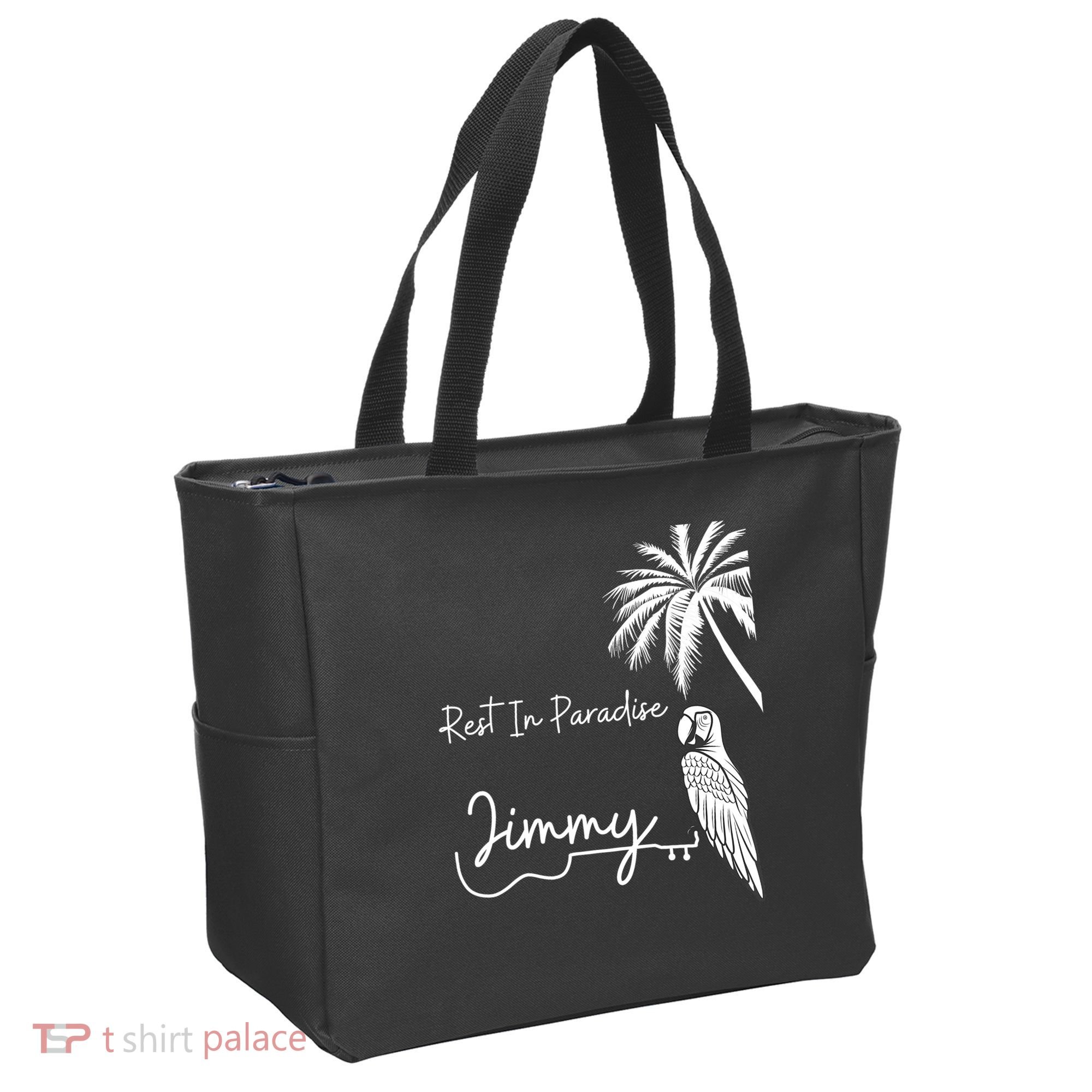 Rest In Paradise Jimmy. Parrot Heads Guitar Music Lovers Tote Bag
