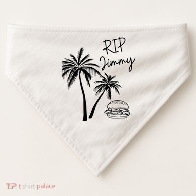 Rest In Peace Jimmy Cheeseburger Palm Trees USA-Made Doggie Bandana