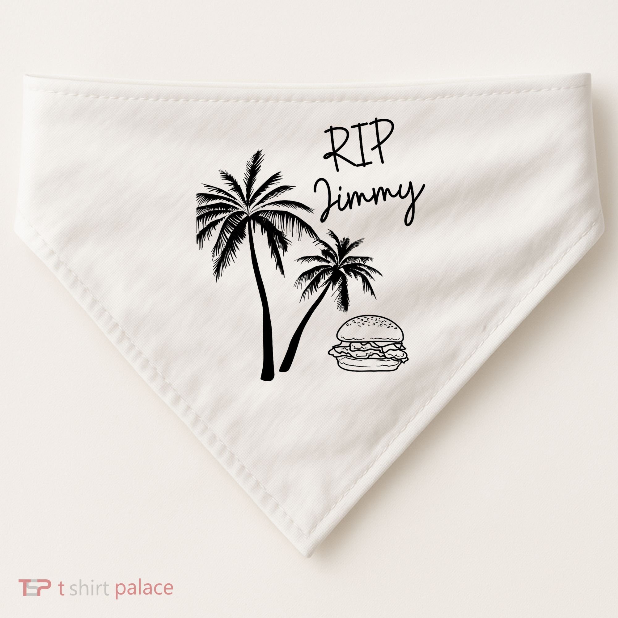 Rest In Peace Jimmy Cheeseburger Palm Trees USA-Made Doggie Bandana