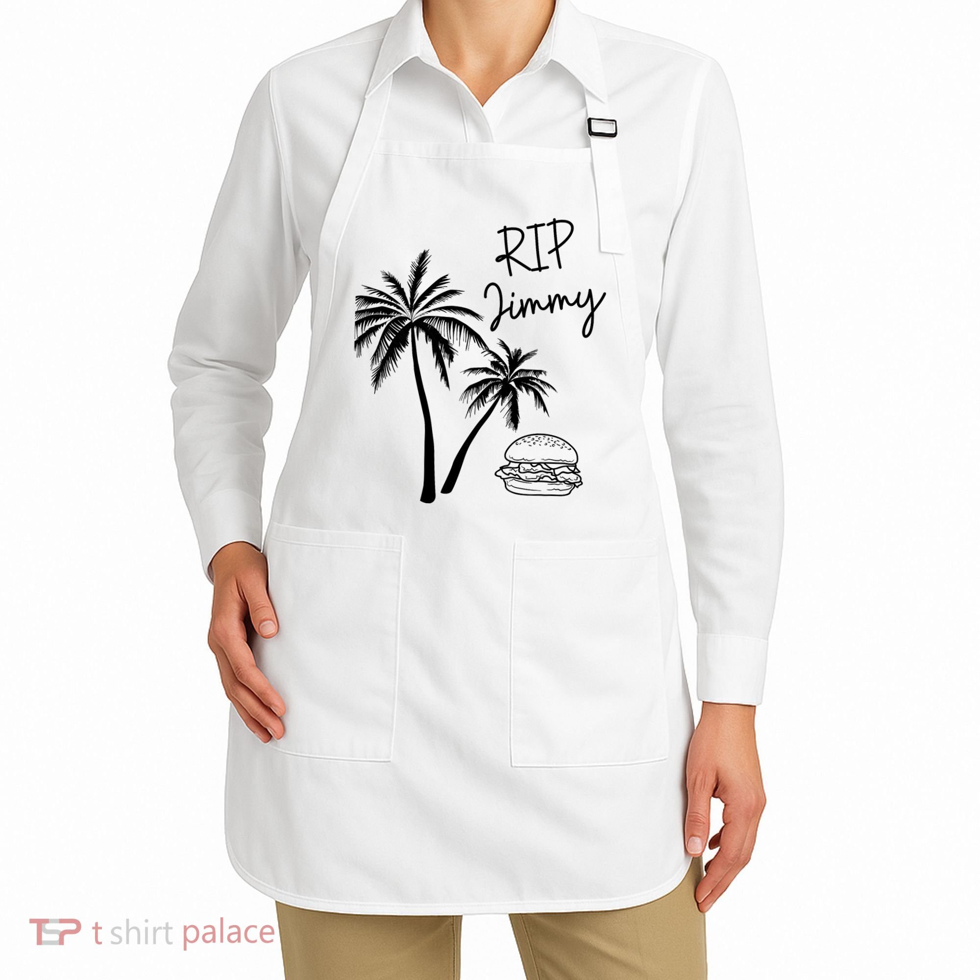 Rest In Peace Jimmy Cheeseburger Palm Trees Apron
