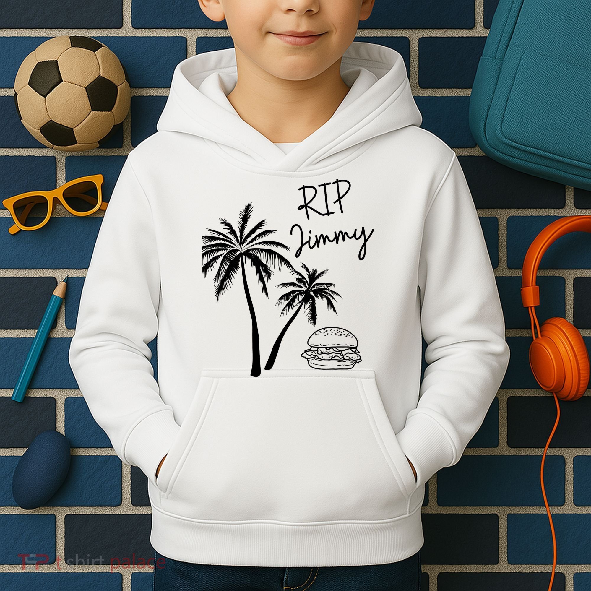 Rest In Peace Jimmy Cheeseburger Palm Trees Kids Hoodie