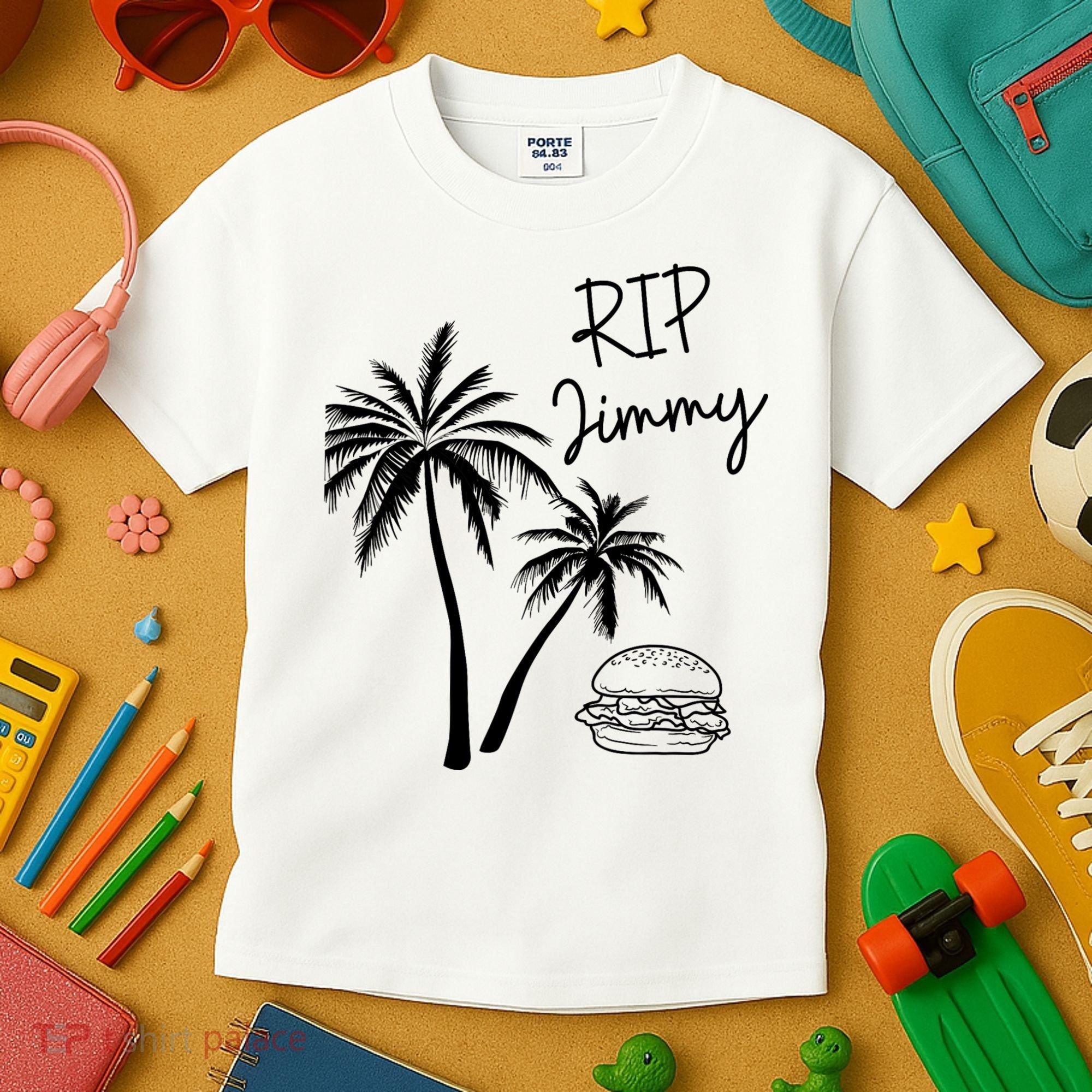 Rest In Peace Jimmy Cheeseburger Palm Trees Kids T-Shirt