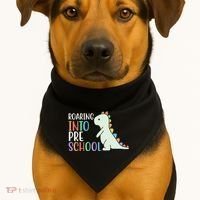 Roaring Into Pre School Cute Dinosaur USA-Made Doggie Bandana thumb 1
