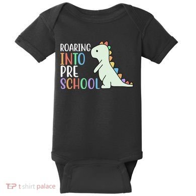 Roaring Into Pre School Cute Dinosaur Baby Bodysuit