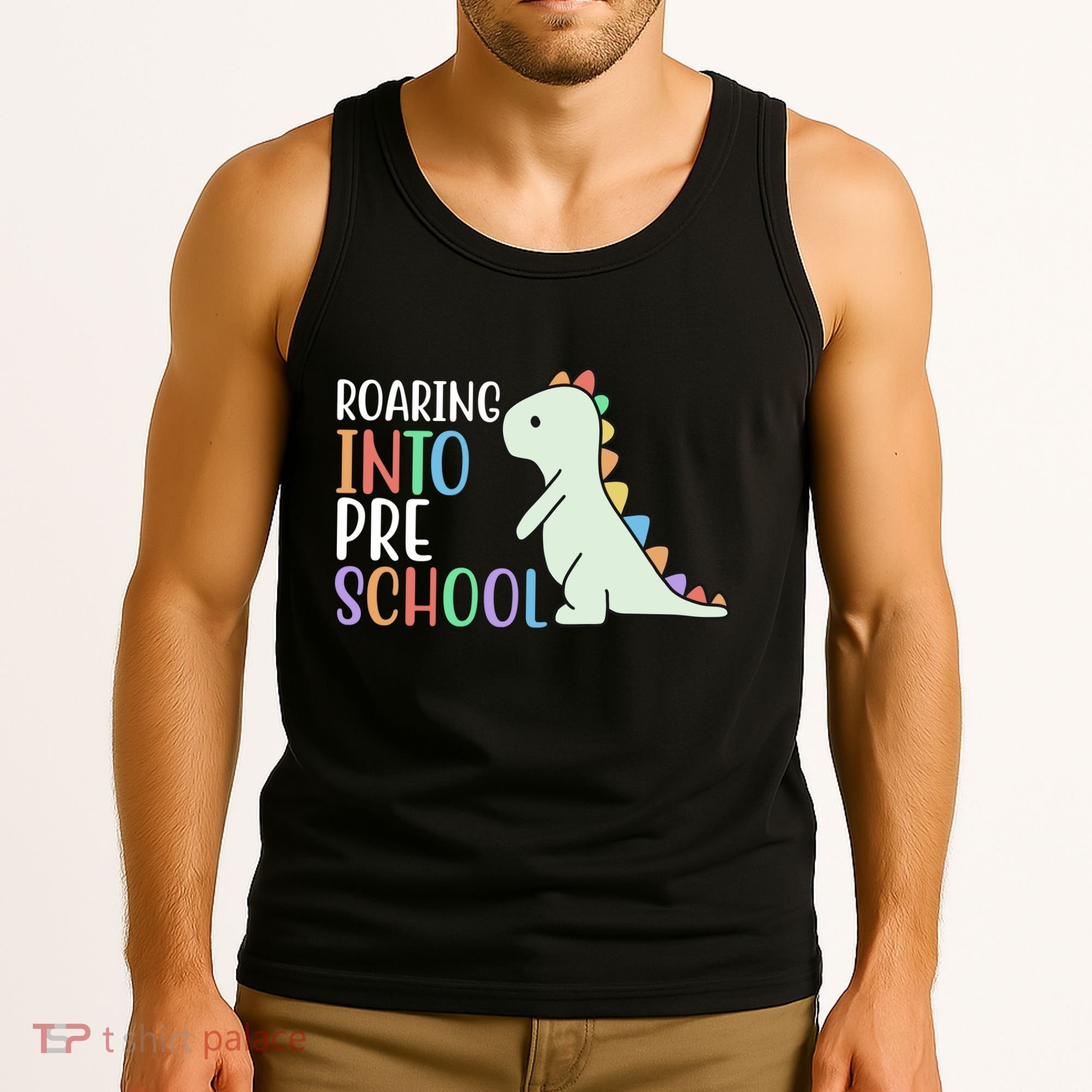 Roaring Into Pre School Cute Dinosaur Tank Top